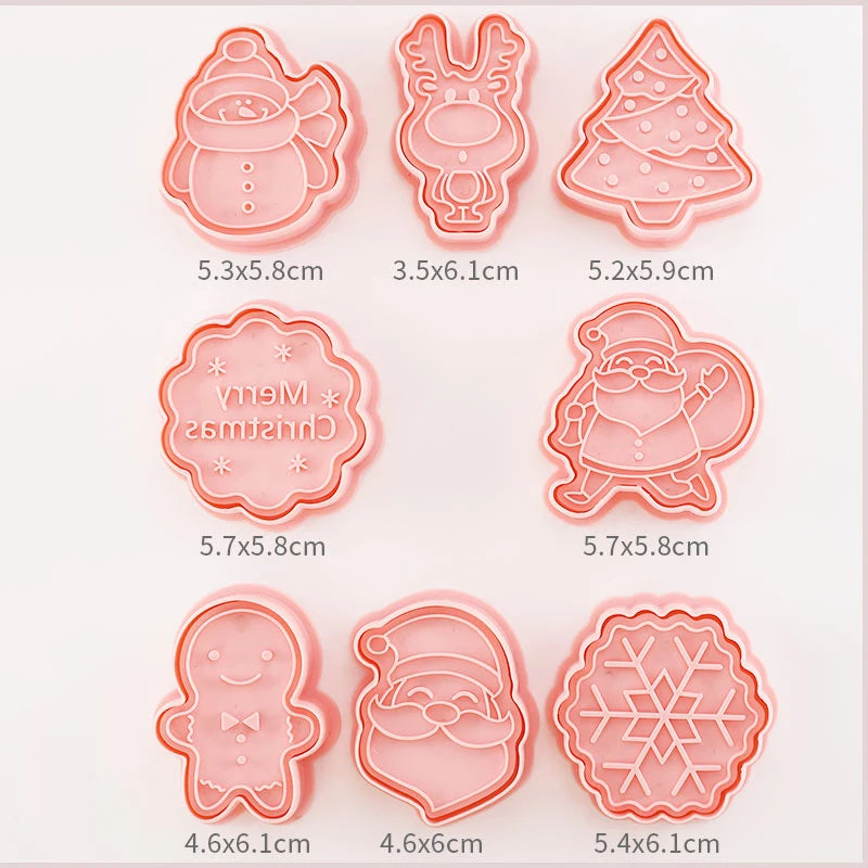 8 Pcs/set Cookie Cutters Plastic 3D Cute Cartoon Pressable Biscuit Mold Cookie Stamp Kitchen Baking Pastry Bakeware