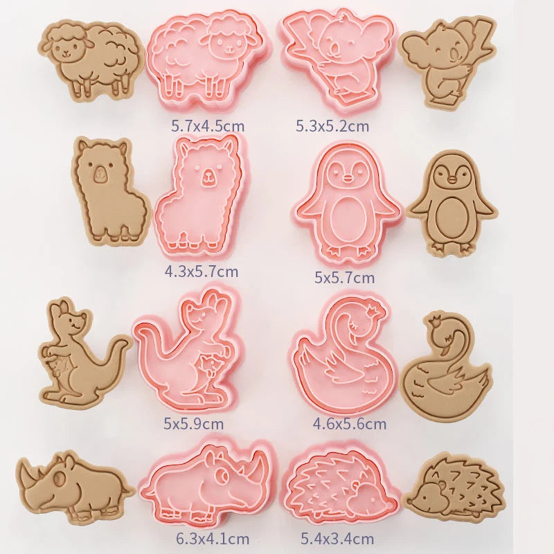 8 Pcs/set Cookie Cutters Plastic 3D Cute Cartoon Pressable Biscuit Mold Cookie Stamp Kitchen Baking Pastry Bakeware