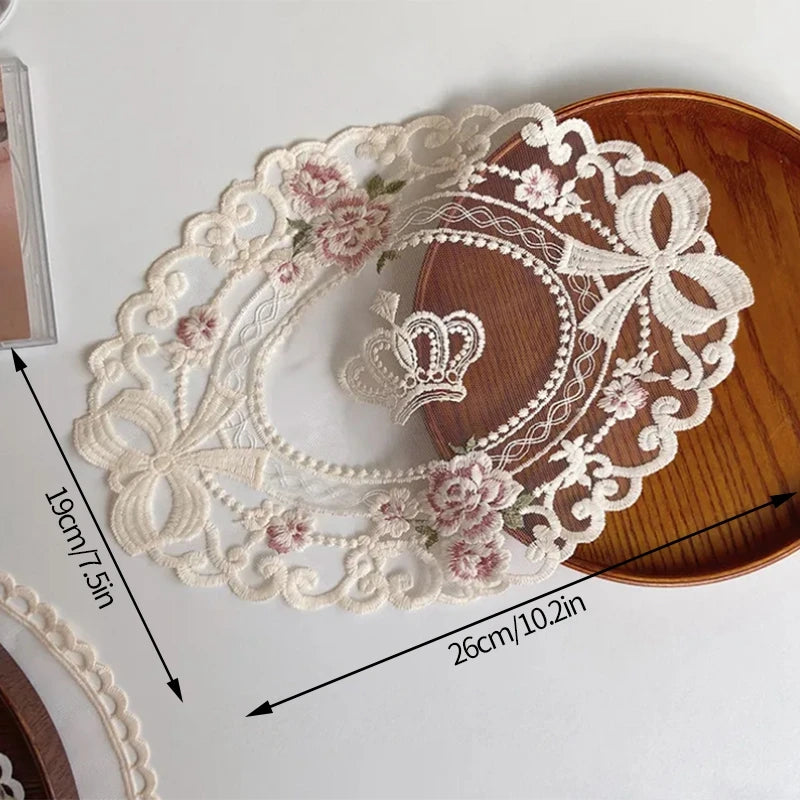 Round Hollow Lace Coaster Table Napkin Embroidery Flower Placemat White Coffee Cup Dining Mat Home Wedding Party Decor 코스터