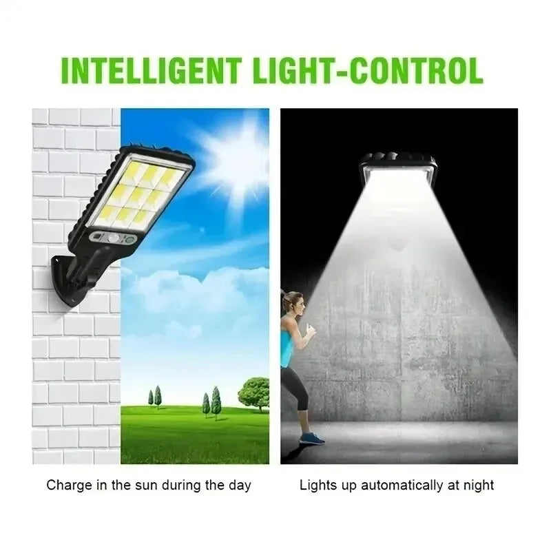 AmmToo COB Outdoor Solar Lights Motion Sensor Solar 3 Modes Waterproof Security Wall Lighting for Patio Garden Door Street Light