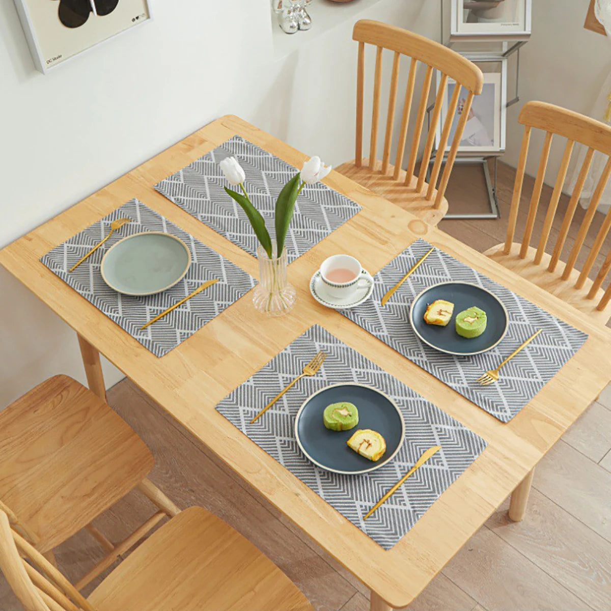 4 Pcs/Set Simple Tableware Mat Rectangle Individual Placemats Heat Insulation Dining Table Mat Table Decoration And Accessories