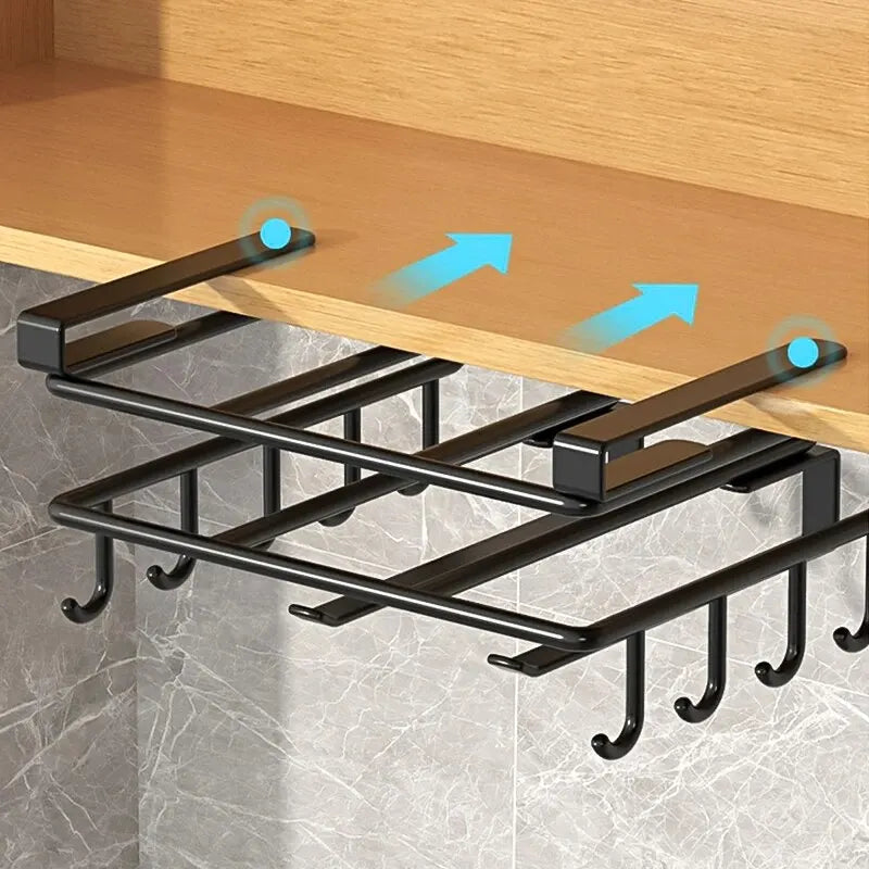 Kitchen Hanging Organizer Rack with Hooks Under Cupboard Paper Towel Rags Hanger Cutting Board Pot Cover Holder Storage Shelf