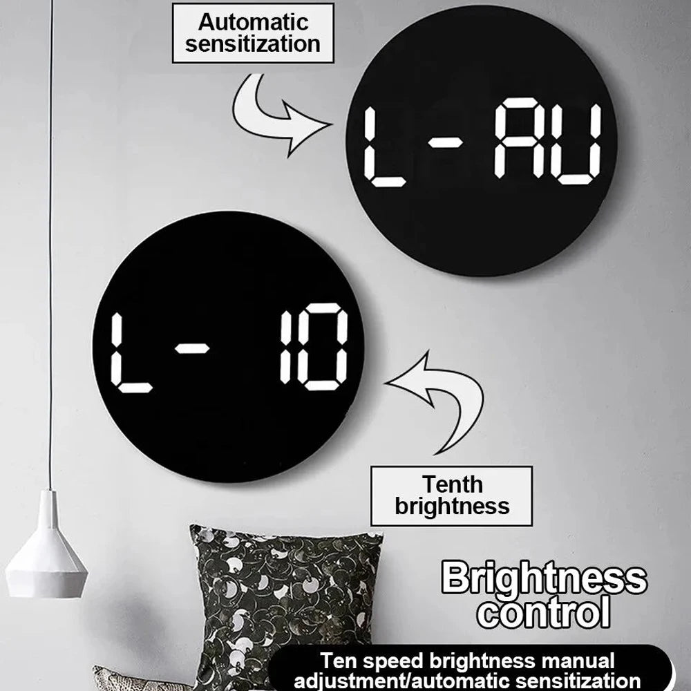 Remote Control LED Wall Clock with Dual Alarms,Calendar and Temperature Display for Home Decoration.Brightness Adjustable