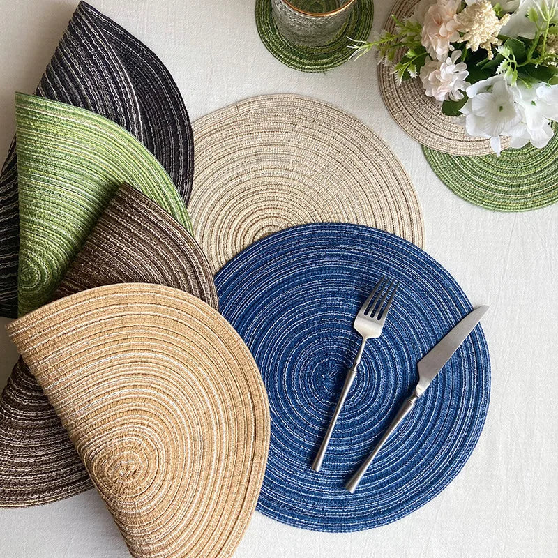 2/4Pcs Round Table Mat Woven Ramie Placemats Anti Slip Dining Table Mats Tableware Bowl Pads Drink Cup Coasters Kitchen Supplies