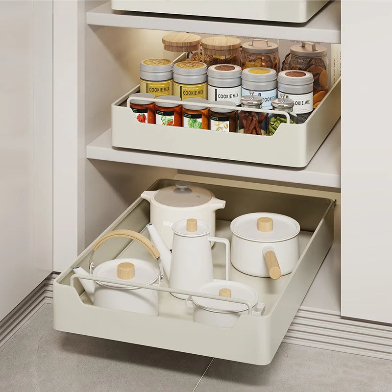 New Kitchen Storage Rack with Slide Rails Pull-out Kitchen Drawer Type Storage Tray Spice Box Storage Rack Cabinets Organizer