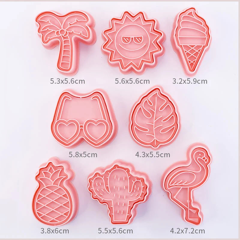 8 Pcs/set Cookie Cutters Plastic 3D Cute Cartoon Pressable Biscuit Mold Cookie Stamp Kitchen Baking Pastry Bakeware