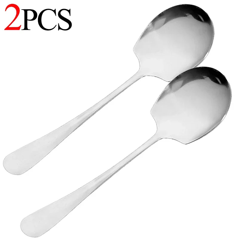 1/4pcs Large Stainless Steel Spoon Thicken Home Dinner Public Spoon Long Handle Soup Spoons Round Head Buffet Serving Tableware