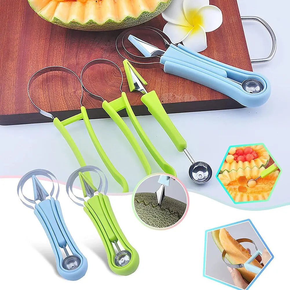 1pc Green 4 in 1 Fruit Cutter Scoop Carving Knife Fruit Dig Pulp Separator Fruit Platter Kitchen Gadgets Acces