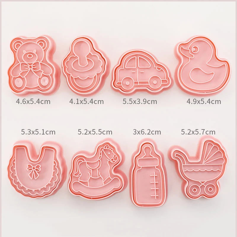 8 Pcs/set Cookie Cutters Plastic 3D Cute Cartoon Pressable Biscuit Mold Cookie Stamp Kitchen Baking Pastry Bakeware