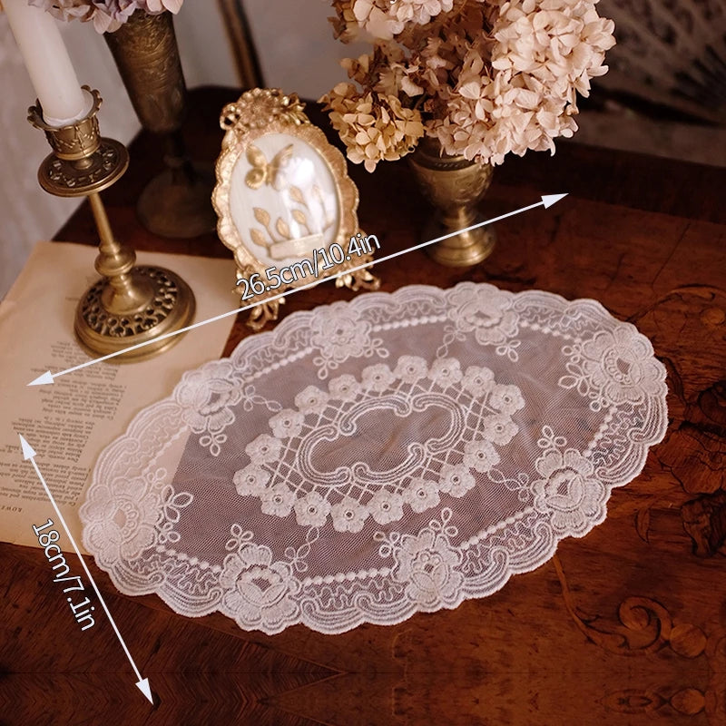 Round Hollow Lace Coaster Table Napkin Embroidery Flower Placemat White Coffee Cup Dining Mat Home Wedding Party Decor 코스터