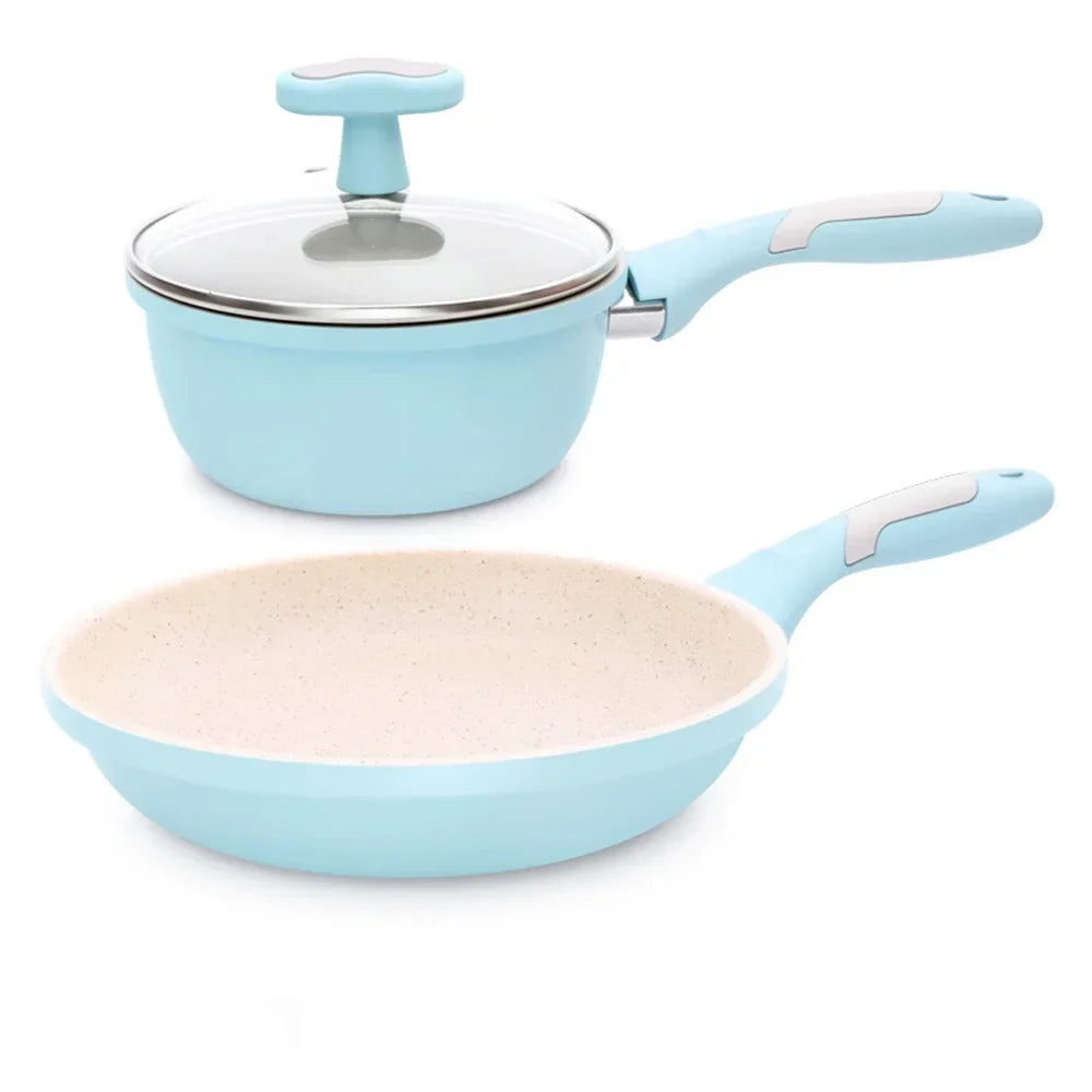 Maifan Stone Kitchen Soup Non-Stick Frying Pan Set  Pot Milk Pan with  Handle Lid Pot Cookware Set Cooking Utensils for Kitchen