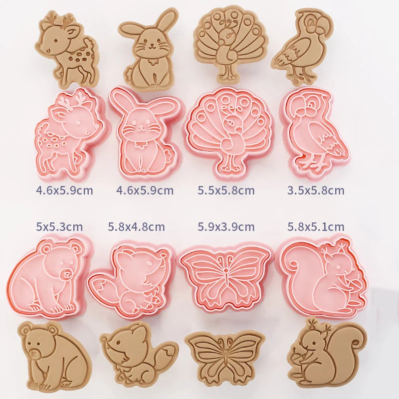 8 Pcs/set Cookie Cutters Plastic 3D Cute Cartoon Pressable Biscuit Mold Cookie Stamp Kitchen Baking Pastry Bakeware