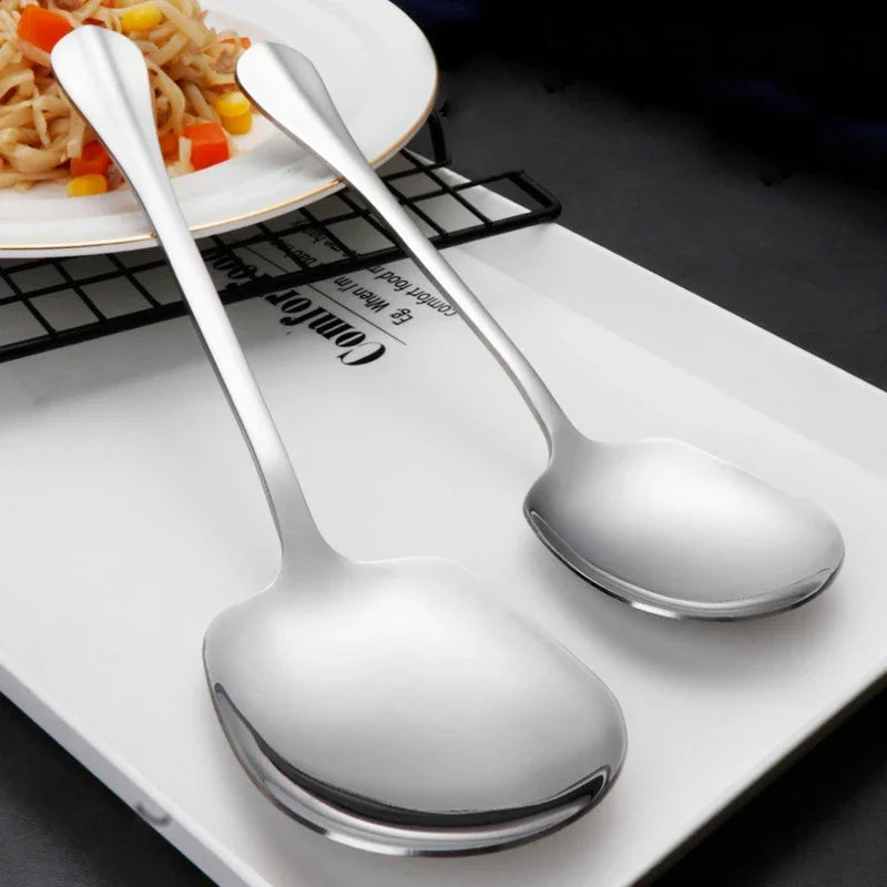 1/4pcs Large Stainless Steel Spoon Thicken Home Dinner Public Spoon Long Handle Soup Spoons Round Head Buffet Serving Tableware