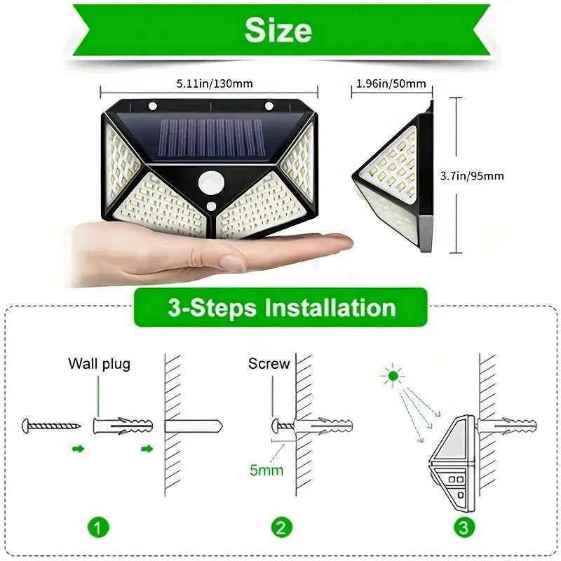 1/2/4/6/8pcs,Solar Outdoor Lighting Porch Light, 100LEDs Courtyard Garden Wall Light, Super Bright Home Guide Light