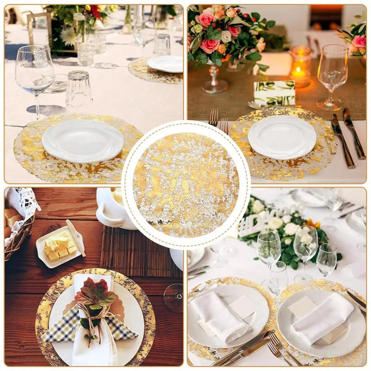 50/100/150/200pcs Disposable Gold Placemats, 13 Inch Gold Foil Mesh Mats, Dining Table Decoration for Christmas New Year Party