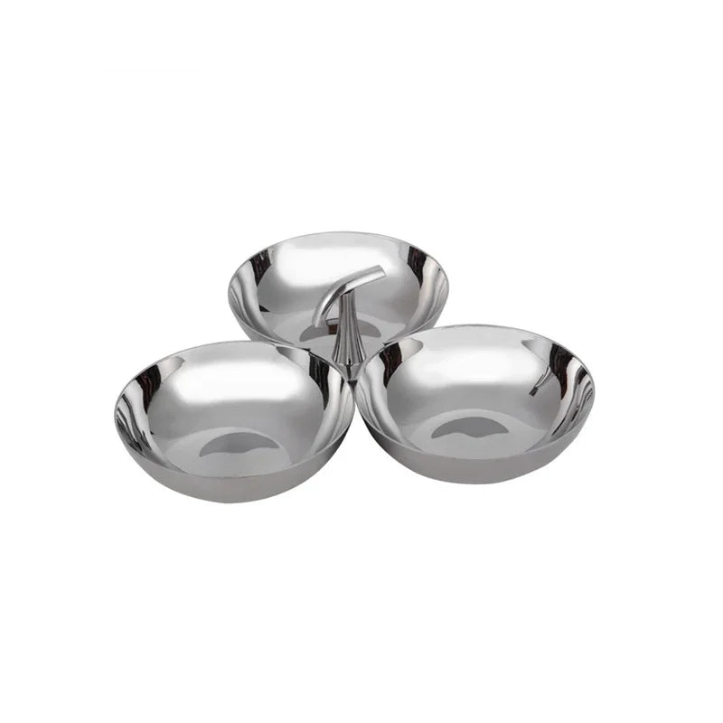 Stainless Steel 3-Section Snack Bowl Set Dessert Plates Serving Dish for Serving Aperitifs Pickle Toppings Condiments