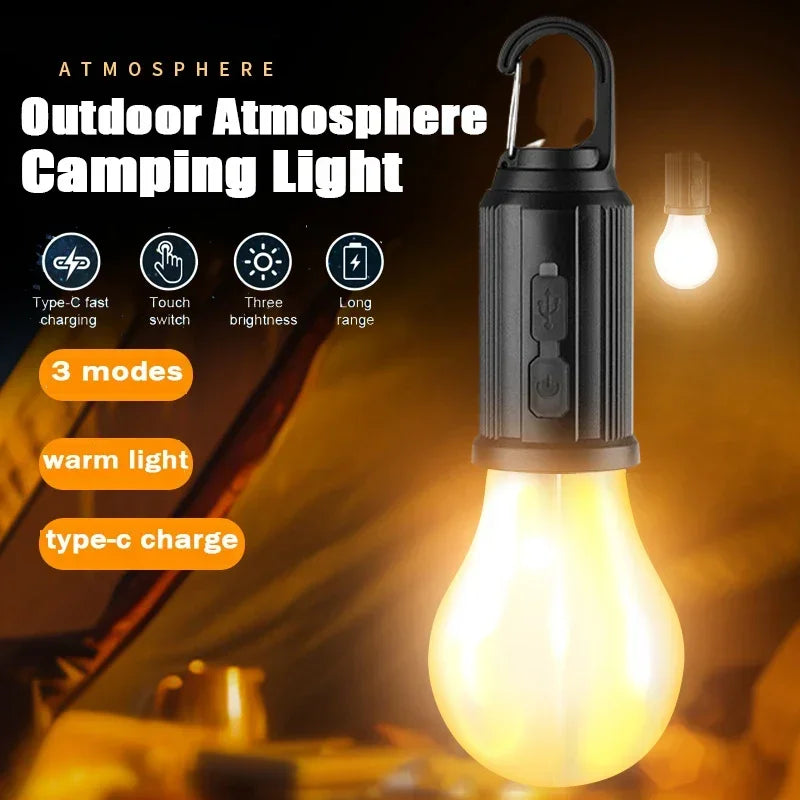 Outdoor USB Rechargeable LED Lamp Bulbs High Brightness Emergency Light Hook Up Camping Fishing Portable Lantern Night Lights