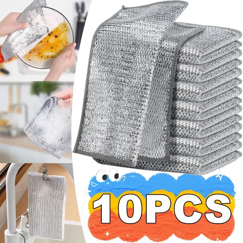 10-1pc Magic Cleaning Cloth Thickened Double -sided Metal Steel Wire Rags Kitchen Dish Pot Washdishing Cloths Towel Clean Tools