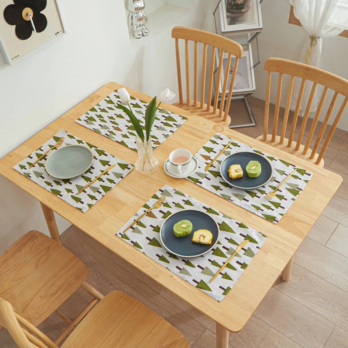 4 Pcs/Set Simple Tableware Mat Rectangle Individual Placemats Heat Insulation Dining Table Mat Table Decoration And Accessories