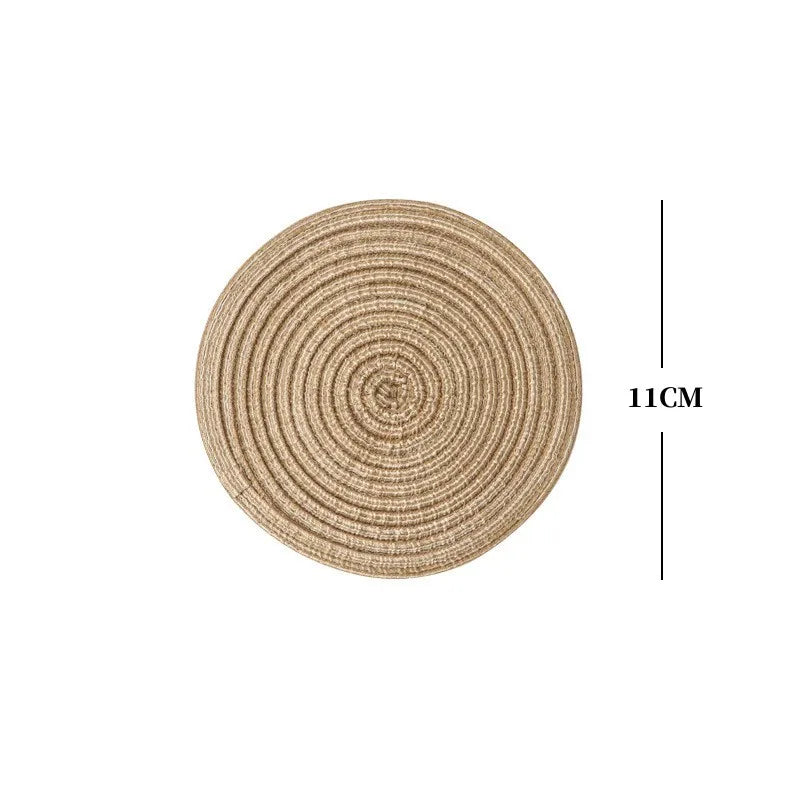 2/4Pcs Round Table Mat Woven Ramie Placemats Anti Slip Dining Table Mats Tableware Bowl Pads Drink Cup Coasters Kitchen Supplies