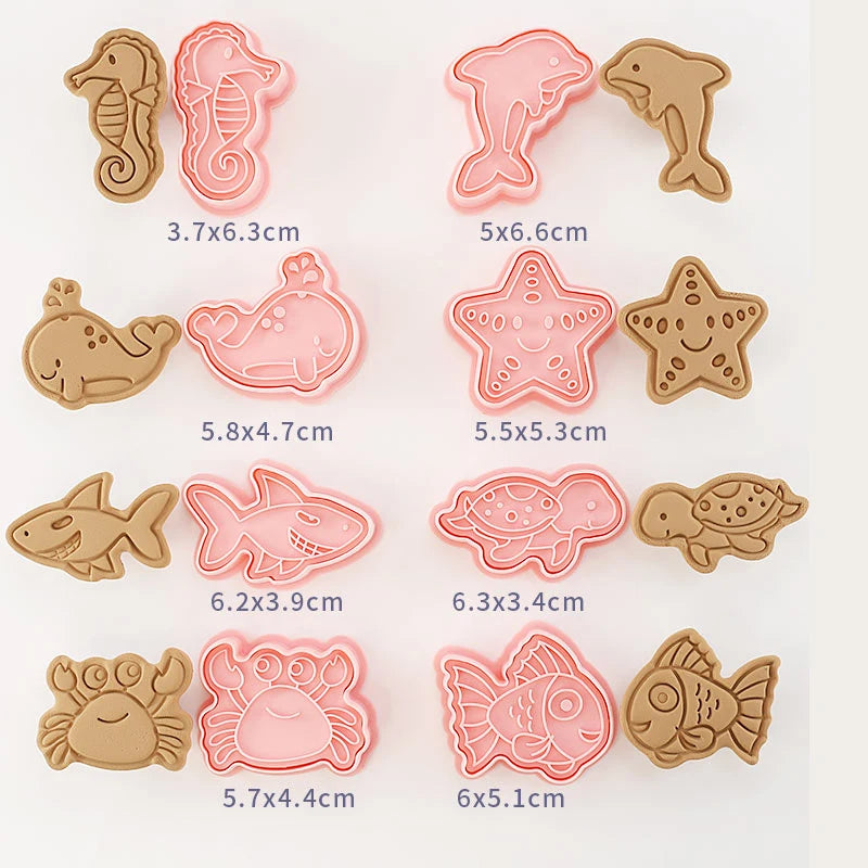 8 Pcs/set Cookie Cutters Plastic 3D Cute Cartoon Pressable Biscuit Mold Cookie Stamp Kitchen Baking Pastry Bakeware