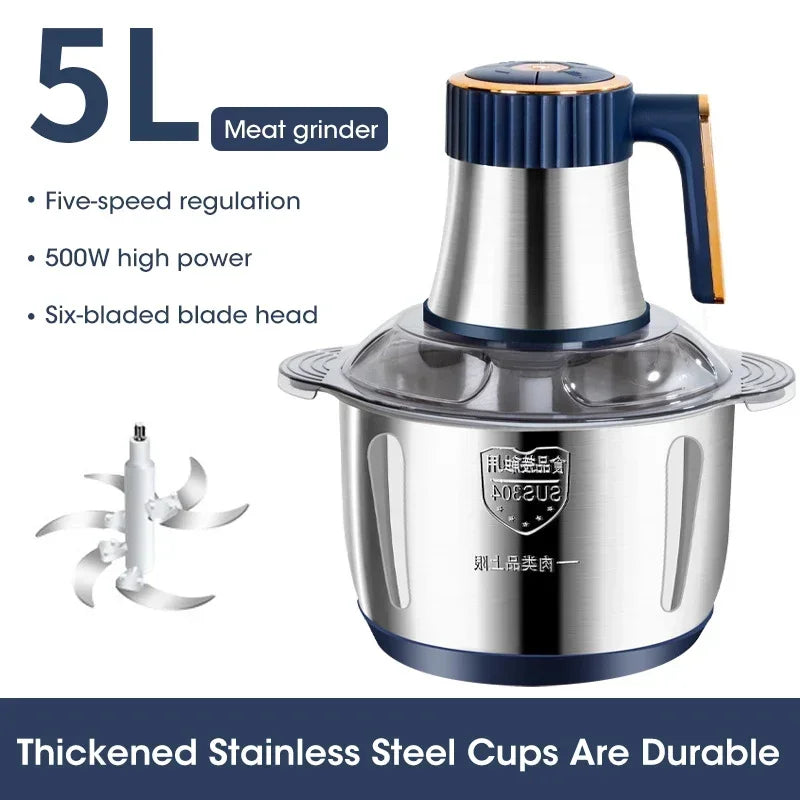 5L Electric Meat Grinders 304Stainless Steel Home Food Crusher Multifunctional Vegetable Slicer Chopper Mincer BabyFoodProcessor