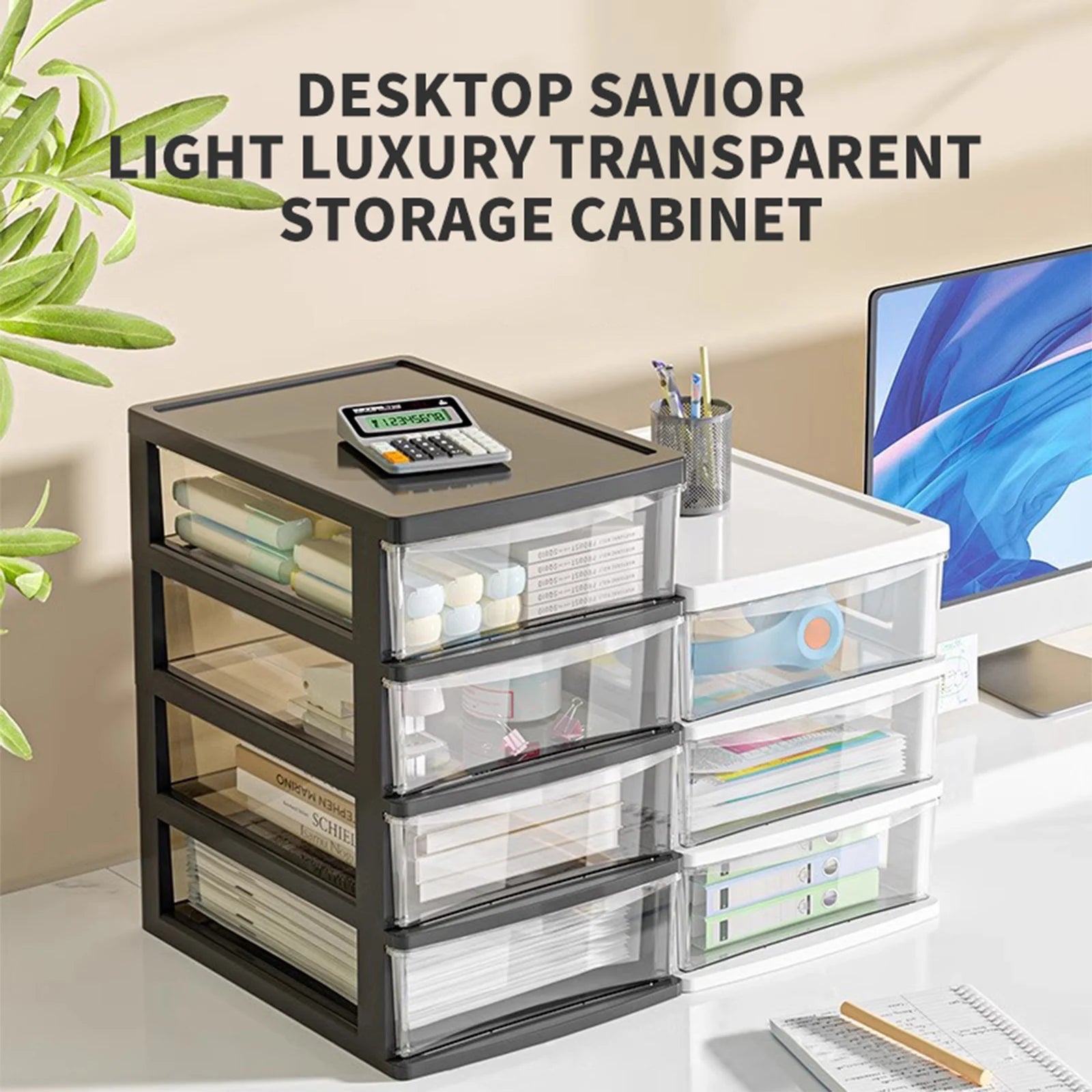 1Pc Storage Box,Space-Saving Clear Drawer Organizer (2/3/4-Tier) Sort Office,Home,dormitory,Makeup, Pens, Jewelry, Stationary ﻿