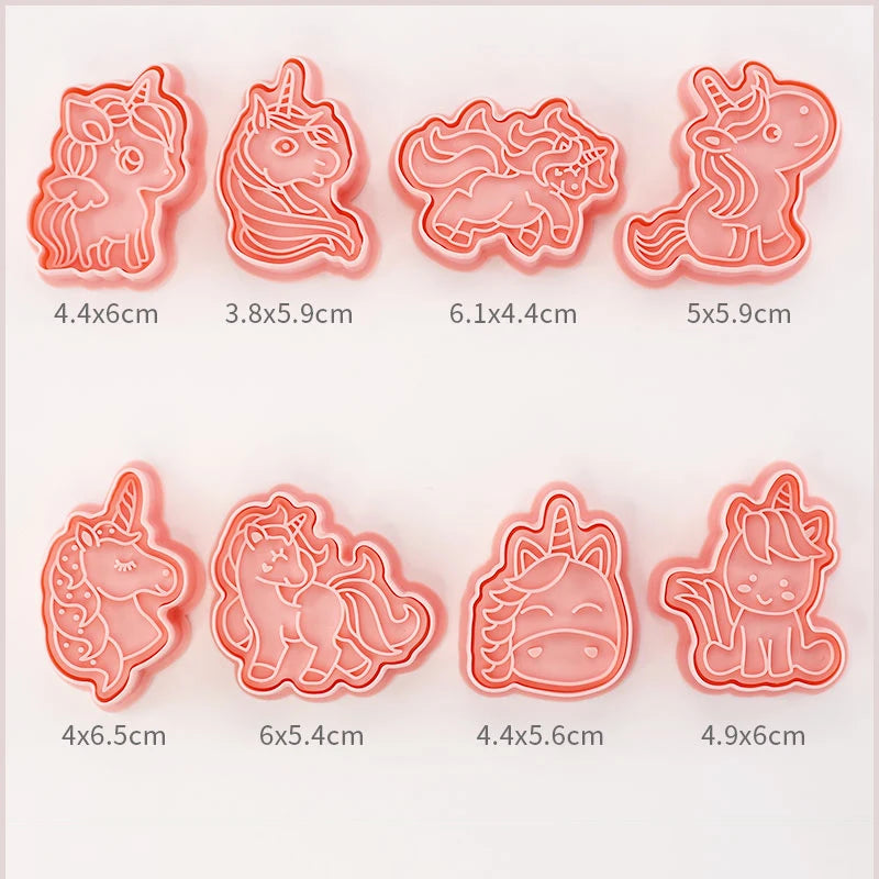 8 Pcs/set Cookie Cutters Plastic 3D Cute Cartoon Pressable Biscuit Mold Cookie Stamp Kitchen Baking Pastry Bakeware