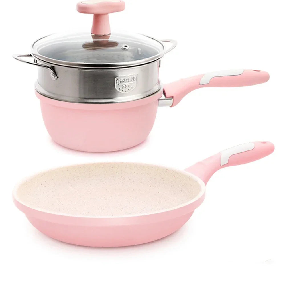 Maifan Stone Kitchen Soup Non-Stick Frying Pan Set  Pot Milk Pan with  Handle Lid Pot Cookware Set Cooking Utensils for Kitchen