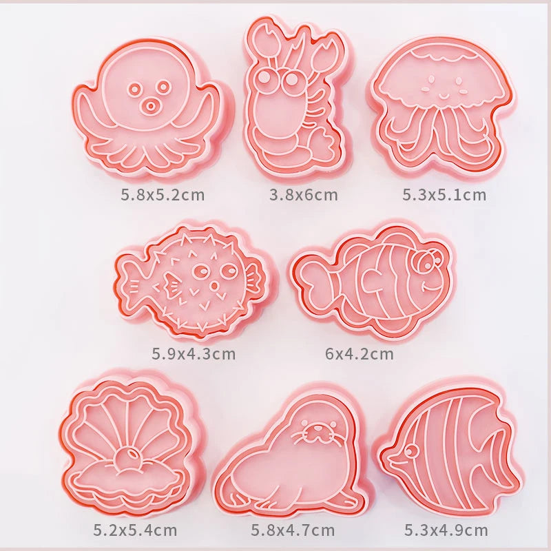 8 Pcs/set Cookie Cutters Plastic 3D Cute Cartoon Pressable Biscuit Mold Cookie Stamp Kitchen Baking Pastry Bakeware