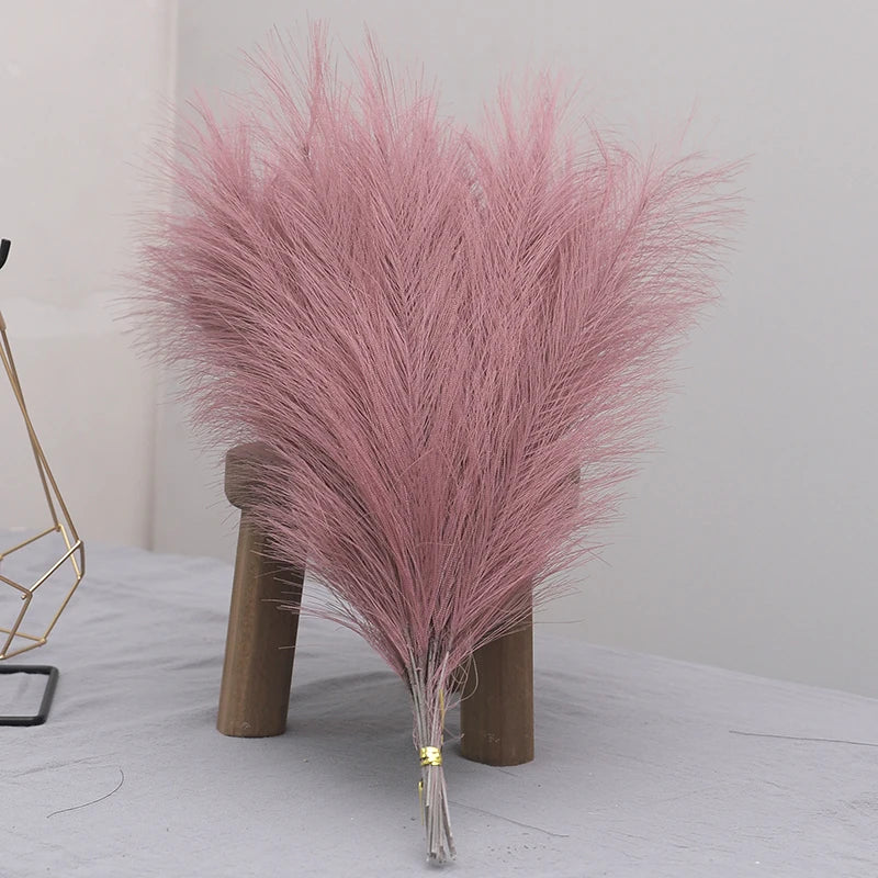 Tenvity 15pcs Pampas Grass Artificial Flowers Bouquet For Home Wedding Christmas Vase Decor DIY Party Bedroom Fake Reed Plants