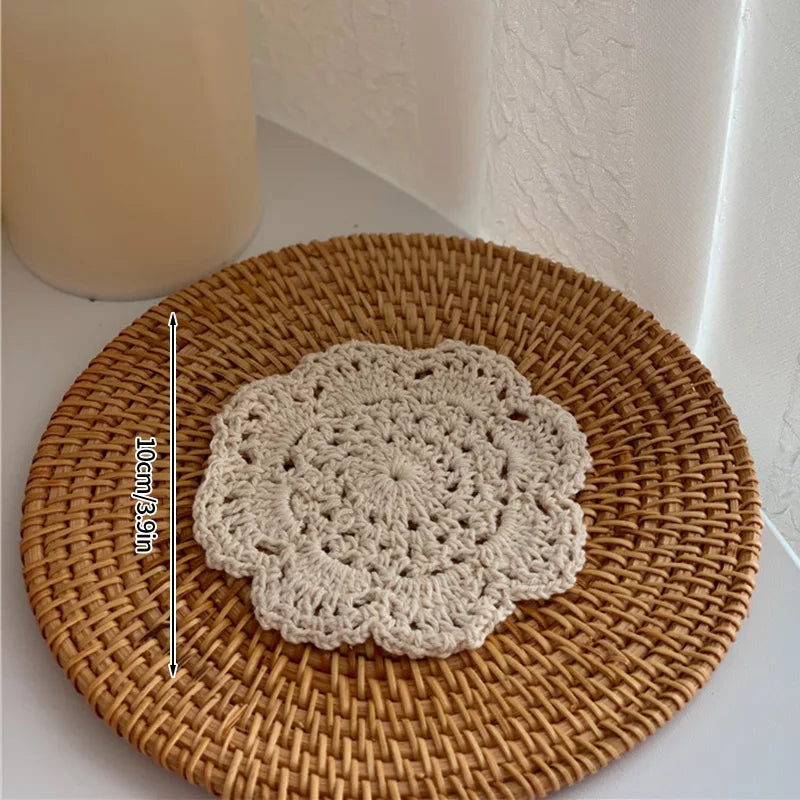 Round Hollow Lace Coaster Table Napkin Embroidery Flower Placemat White Coffee Cup Dining Mat Home Wedding Party Decor 코스터