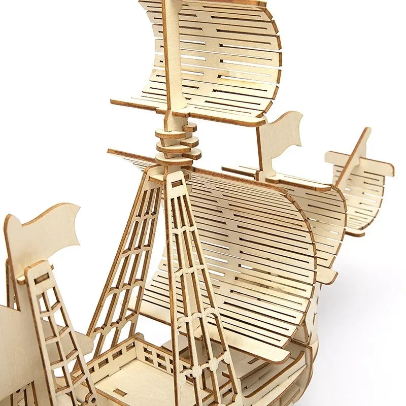 DIY  Sailing Ship Toys 3D Wooden Puzzle Toy Assembly Model Wood Craft Kits Desk Decoration for Children Kids