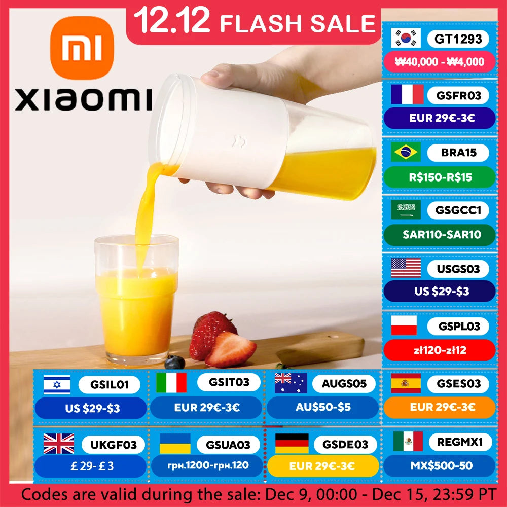 XIAOMI MIJIA Mini Portable Blender Electric Fruit Juicer Machine Orange Juicer Kitchen Food Processor Maker Juice Extractor Home