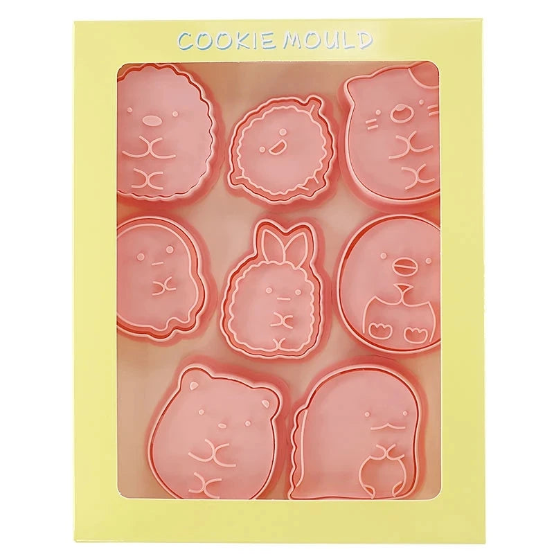 8 Pcs/set Cookie Cutters Plastic 3D Cute Cartoon Pressable Biscuit Mold Cookie Stamp Kitchen Baking Pastry Bakeware