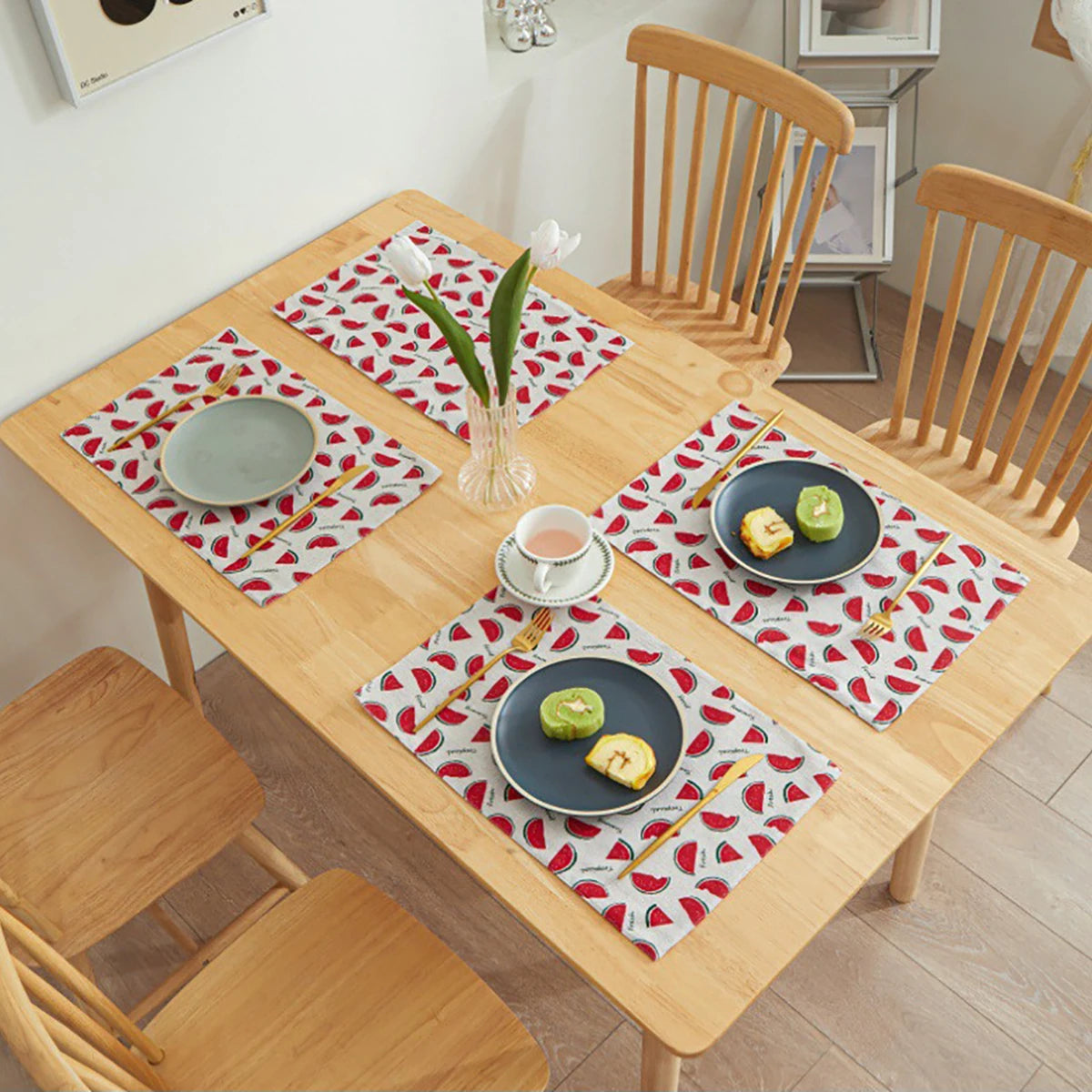 4 Pcs/Set Simple Tableware Mat Rectangle Individual Placemats Heat Insulation Dining Table Mat Table Decoration And Accessories