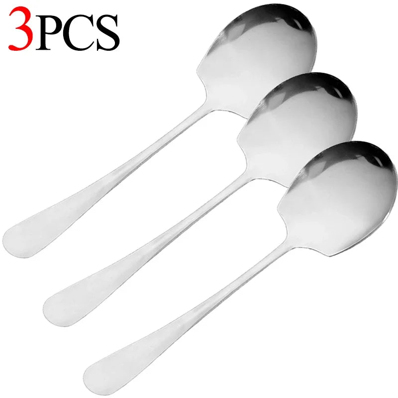 1/4pcs Large Stainless Steel Spoon Thicken Home Dinner Public Spoon Long Handle Soup Spoons Round Head Buffet Serving Tableware