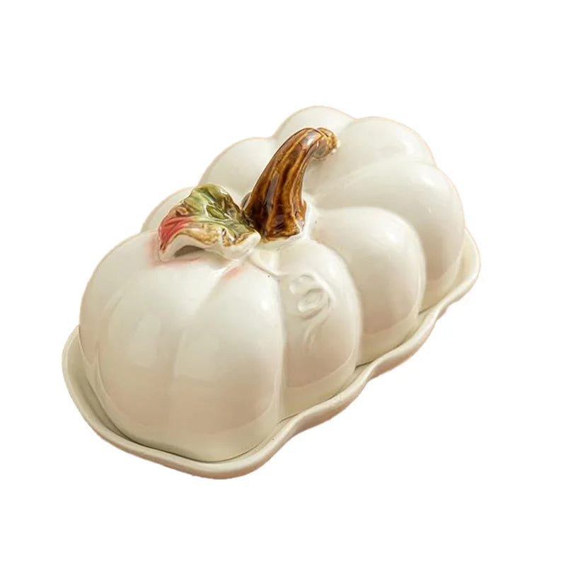 Cute and Novel Pumpkin with Lid Ceramic Dining Plate Snack Plate Kitchen Utensils Restaurant Utensils New Year's Festival Gifts