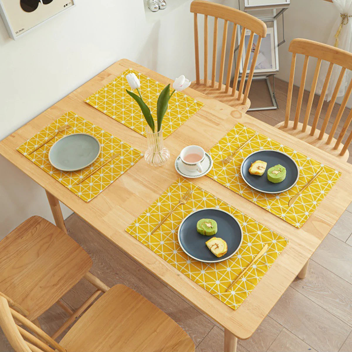 4 Pcs/Set Simple Tableware Mat Rectangle Individual Placemats Heat Insulation Dining Table Mat Table Decoration And Accessories