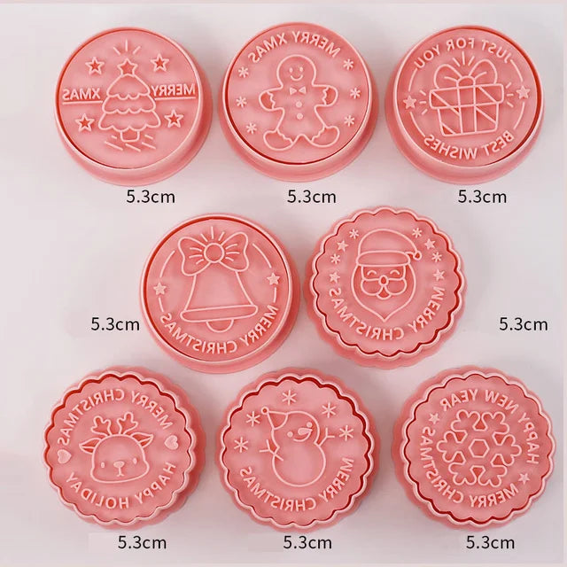 8 Pcs/set Cookie Cutters Plastic 3D Cute Cartoon Pressable Biscuit Mold Cookie Stamp Kitchen Baking Pastry Bakeware