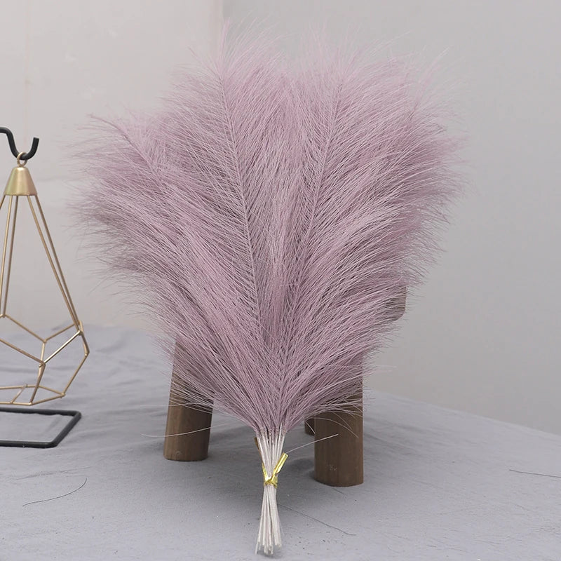 Tenvity 15pcs Pampas Grass Artificial Flowers Bouquet For Home Wedding Christmas Vase Decor DIY Party Bedroom Fake Reed Plants