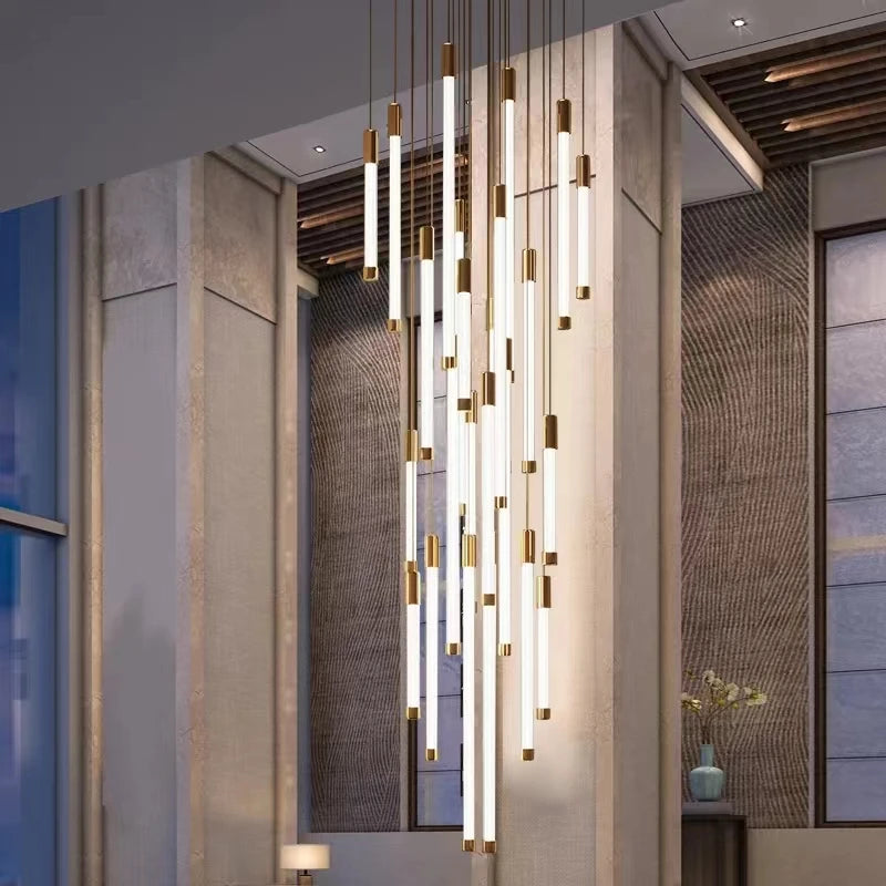 LED Staircase Modern Chandelier Luxury Villa Living Room Lighting Penthouse Home Decor Restaurant Bright High-Rise Chandelier