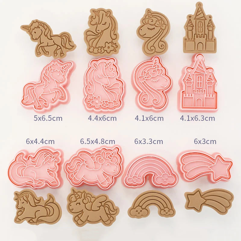 8 Pcs/set Cookie Cutters Plastic 3D Cute Cartoon Pressable Biscuit Mold Cookie Stamp Kitchen Baking Pastry Bakeware