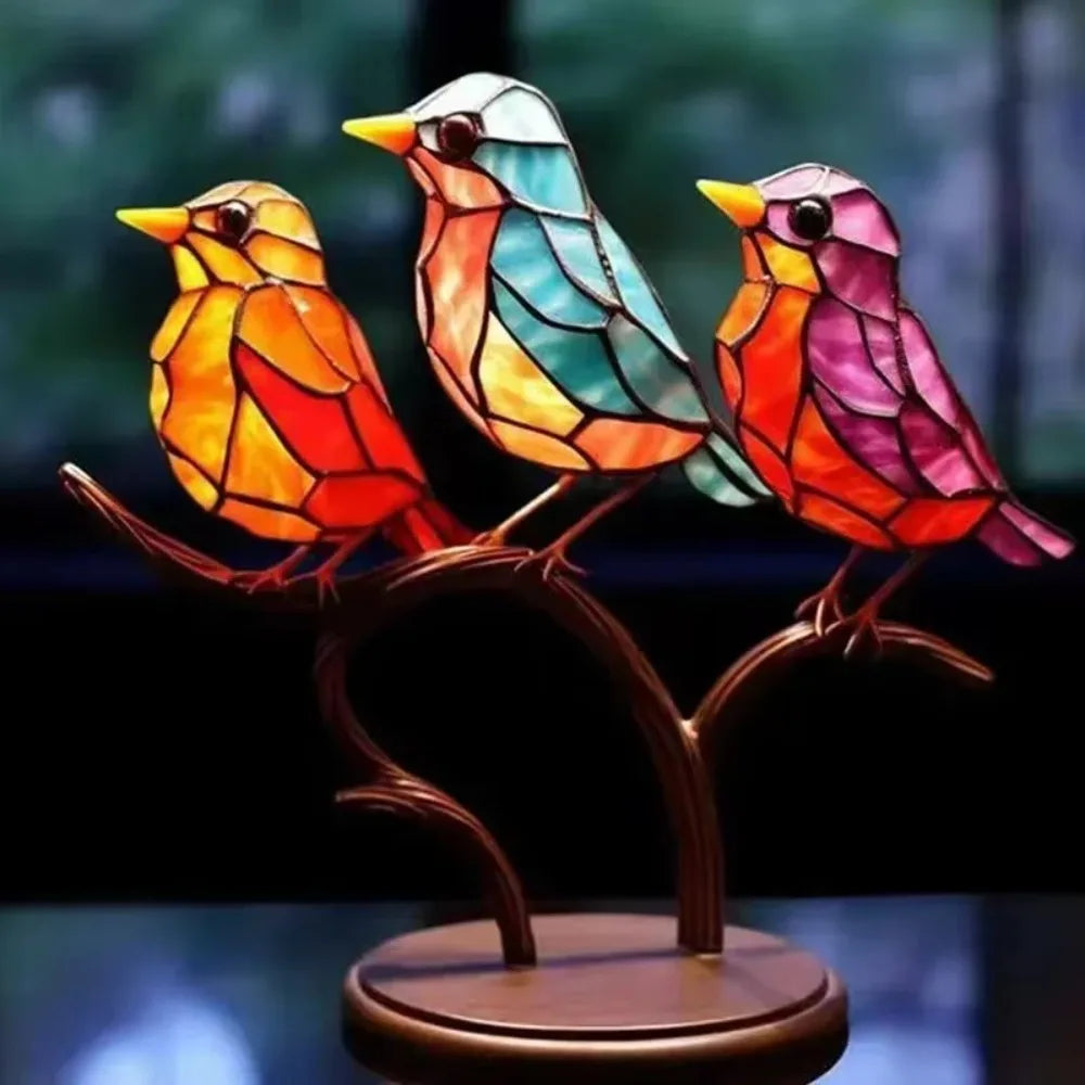 5/3/2bird Desktop Stained Acrylic Birds Branch Desktop Ornaments Double Sided Multicolor Craft Statue Ornaments Decoration New