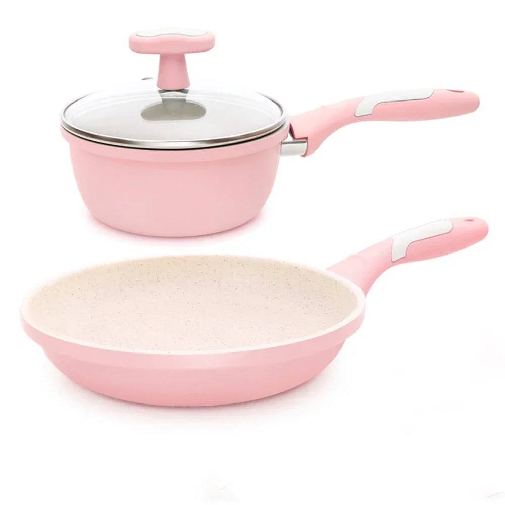 Maifan Stone Kitchen Soup Non-Stick Frying Pan Set  Pot Milk Pan with  Handle Lid Pot Cookware Set Cooking Utensils for Kitchen