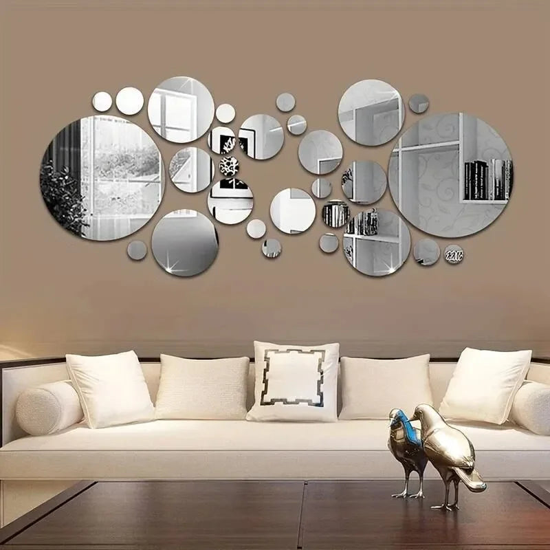 26 pcs 3D Acrylic Mirror Wall Sticker Round Mirror DIY Bedroom Bathroom and TV Background Room Sticker Wall Decoration