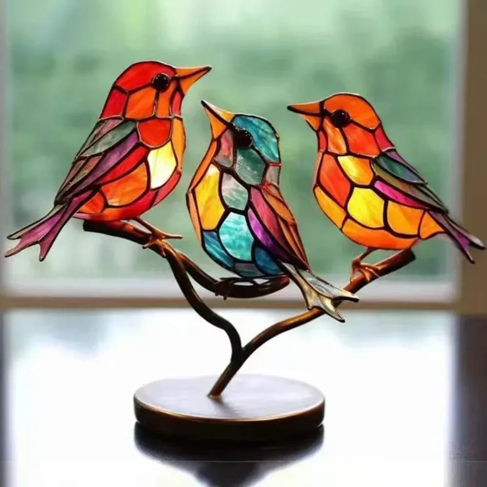 5/3/2bird Desktop Stained Acrylic Birds Branch Desktop Ornaments Double Sided Multicolor Craft Statue Ornaments Decoration New