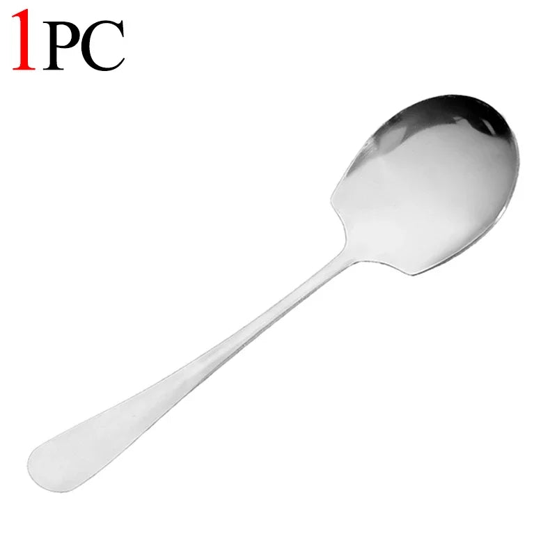 1/4pcs Large Stainless Steel Spoon Thicken Home Dinner Public Spoon Long Handle Soup Spoons Round Head Buffet Serving Tableware