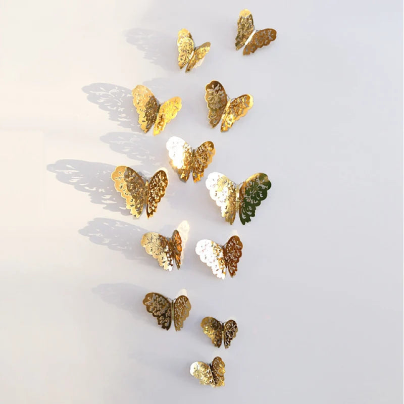 12Pcs Fashion 3D Hollow Butterfly Creative Wall Sticker For DIY Wall Stickers Modern Wall Art Home Decorations DIY Gift