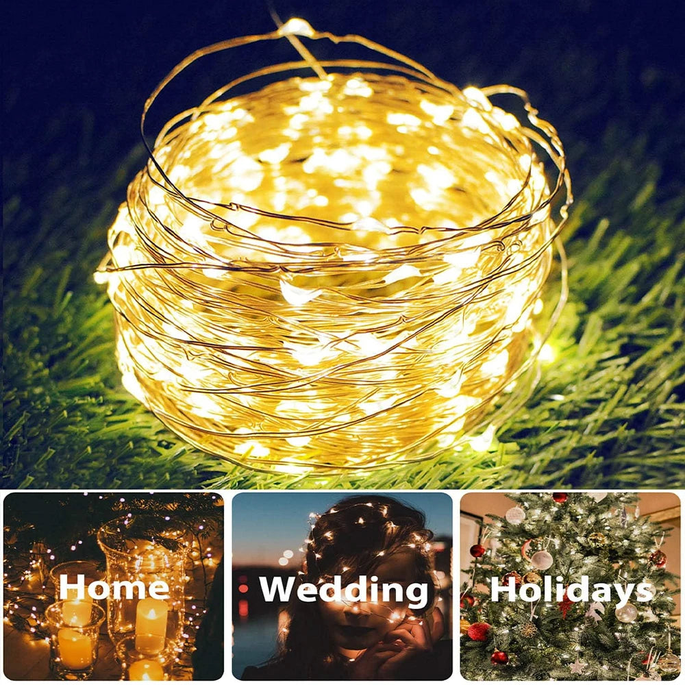 1PC Warm Solar String Lights Outdoor Waterproof 8 Modes LED Twinkle Lights Garden Yard Tree Wedding,Solar Fairy Lights ﻿